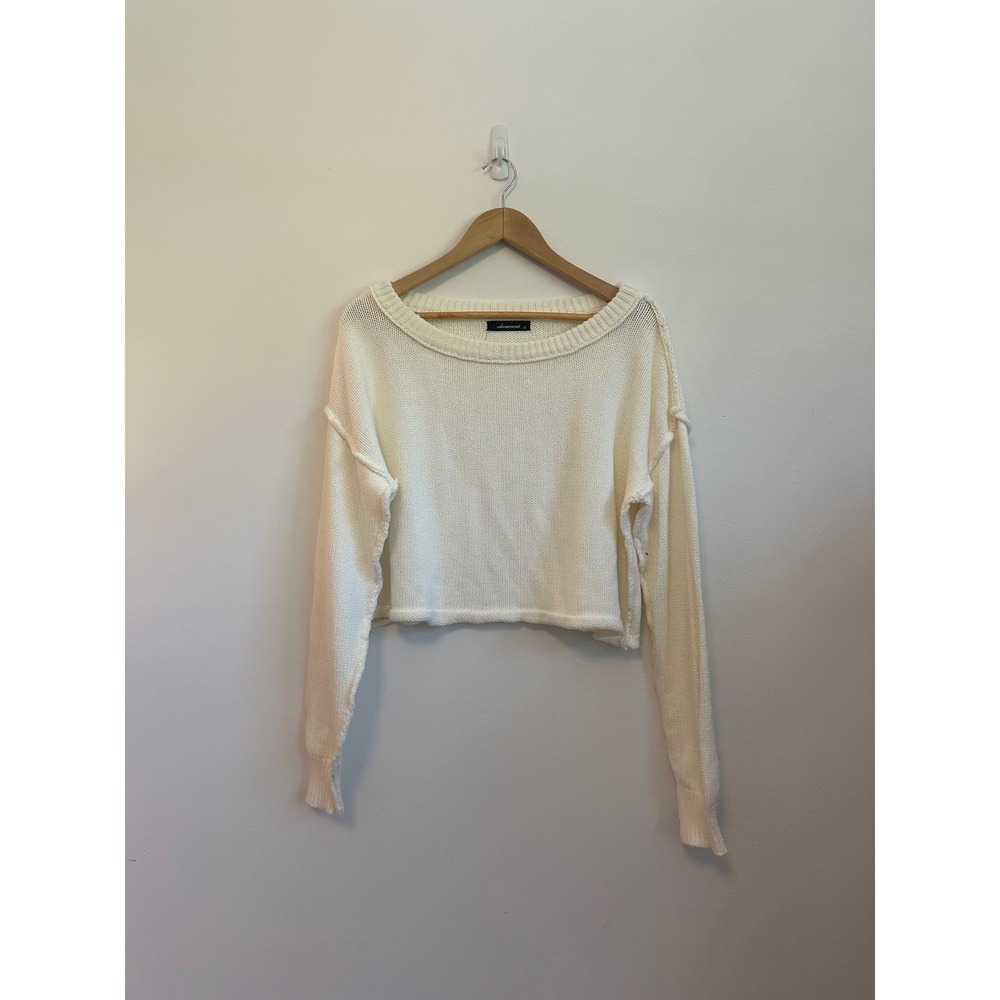 Olivaceous Cropped Cotton Cream Sweater | Size Small